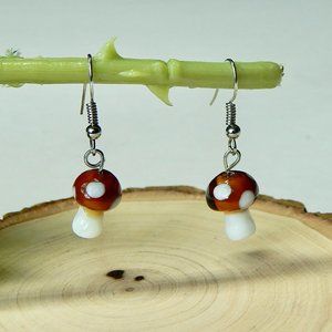 Tiny Glass Mushroom Earrings